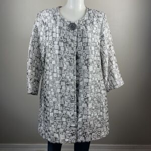 Painted Pony Size Large Silver White Geometric Print Artsy Jacket 3/4 Sleeve